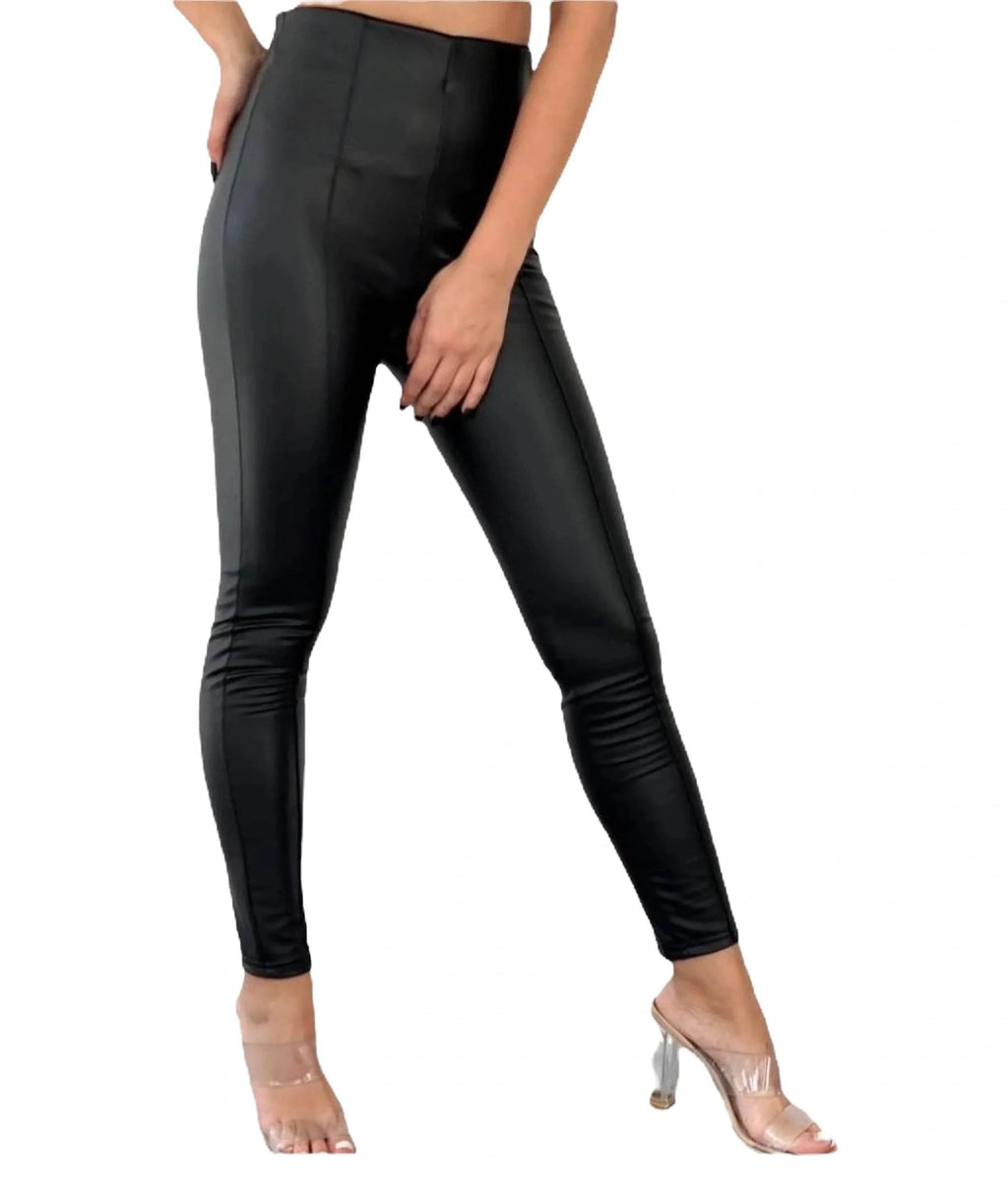 Colanți Termici Negri din Piele Ecologică | Pantaloni Dama cu Talie Înaltă