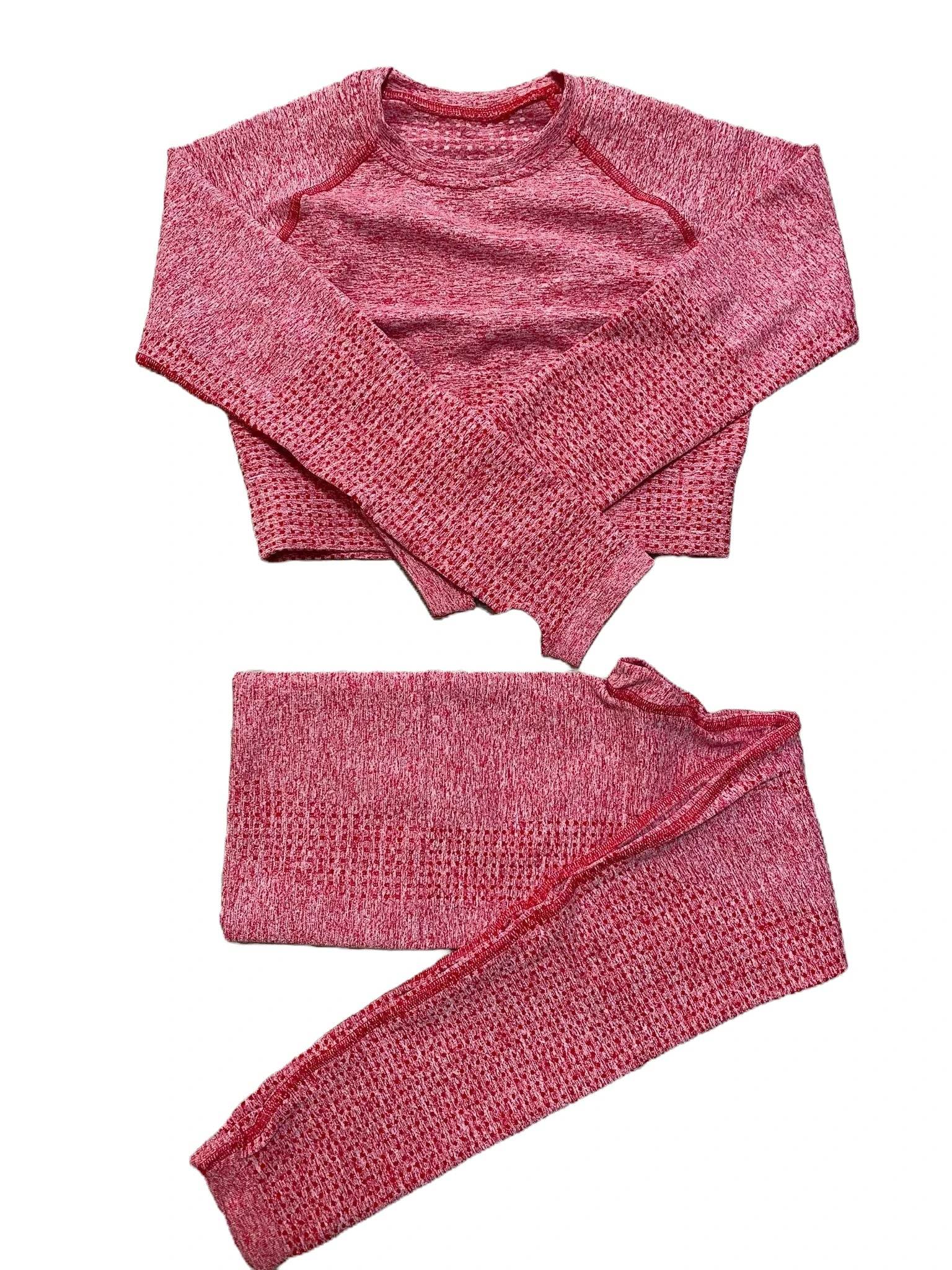 Compleu Fitness Seamless Roșu Zmeură | Set Sport Mânecă Lungă Dama