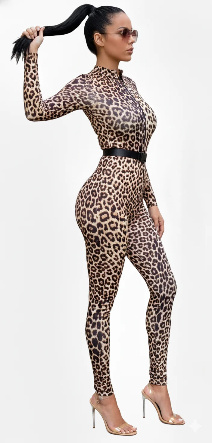 Salopetă Modelatoare cu Imprimeu Animal Print | Jumpsuit Dama din Lycra cu Fermoar