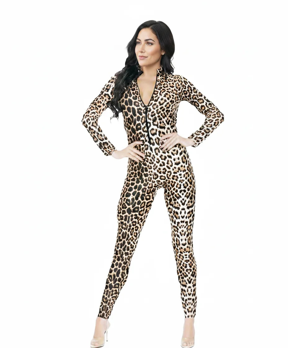 Salopetă Modelatoare cu Imprimeu Animal Print | Jumpsuit Dama din Lycra cu Fermoar