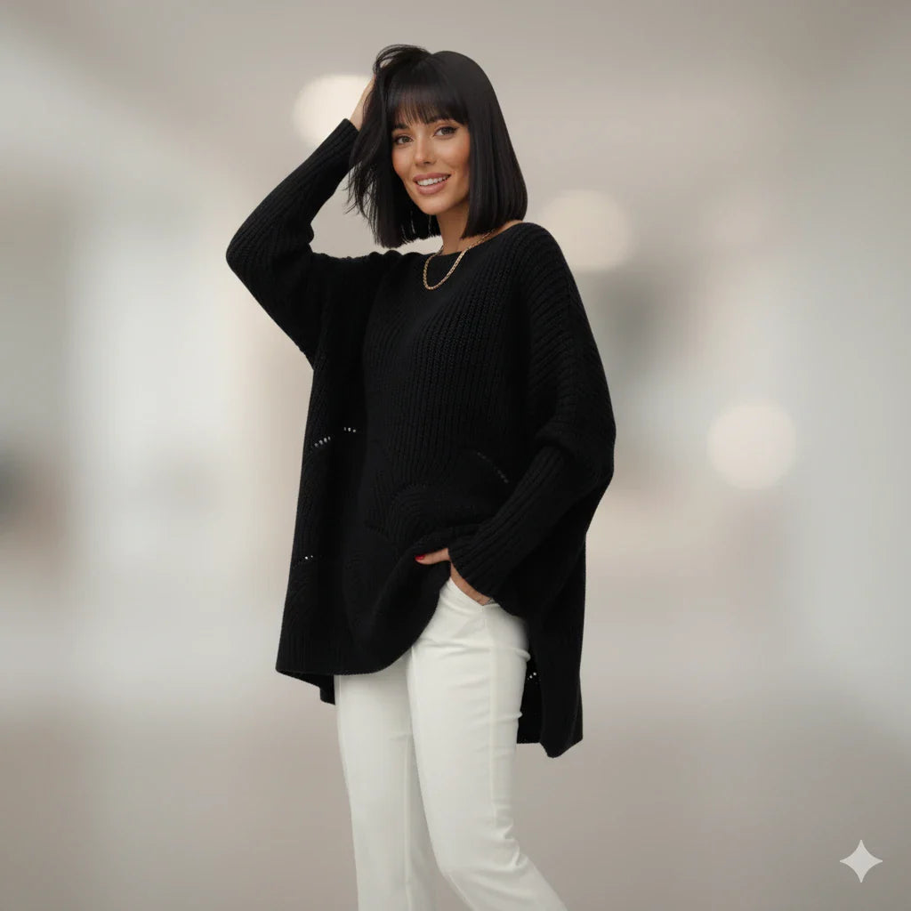 Cardigan Lână Negru Versatil | Pulover Dama cu Fusta Evazată