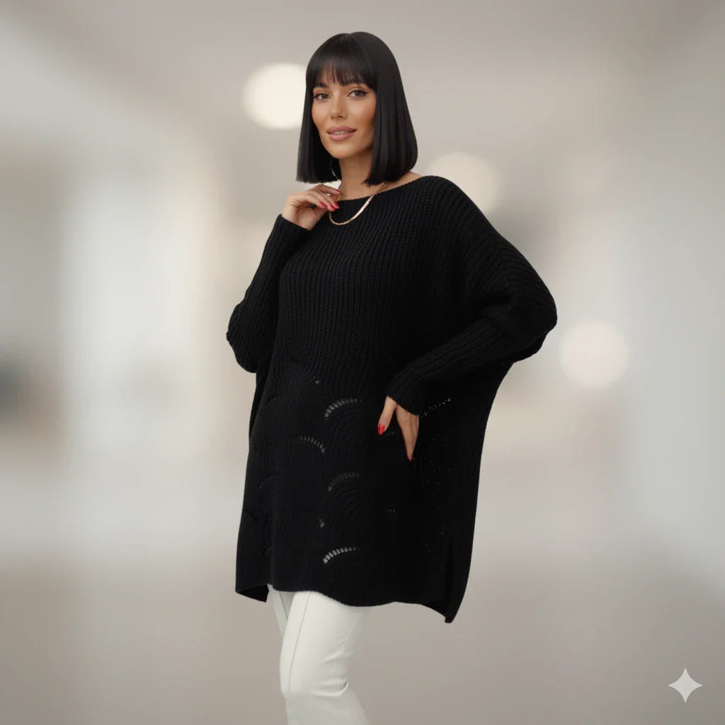 Cardigan Lână Negru Versatil | Pulover Dama cu Fusta Evazată