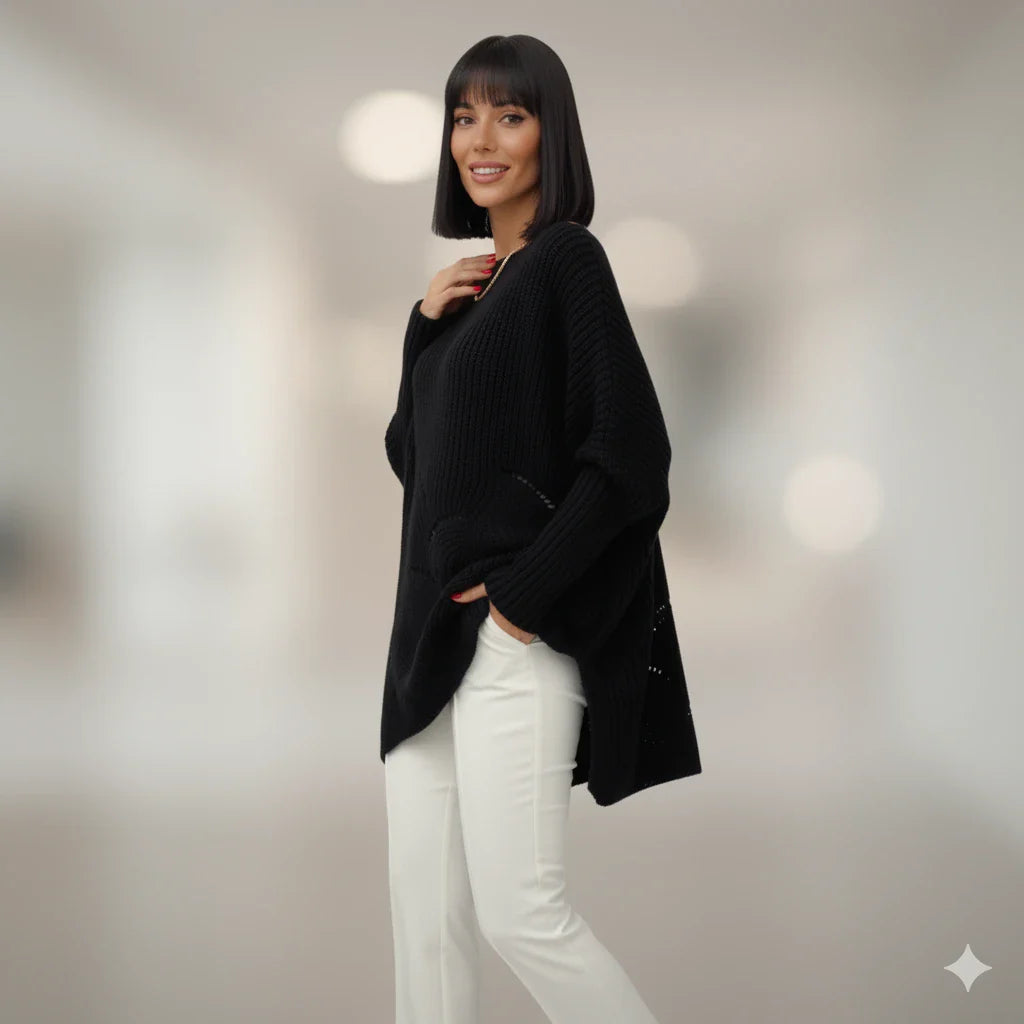 Cardigan Lână Negru Versatil | Pulover Dama cu Fusta Evazată