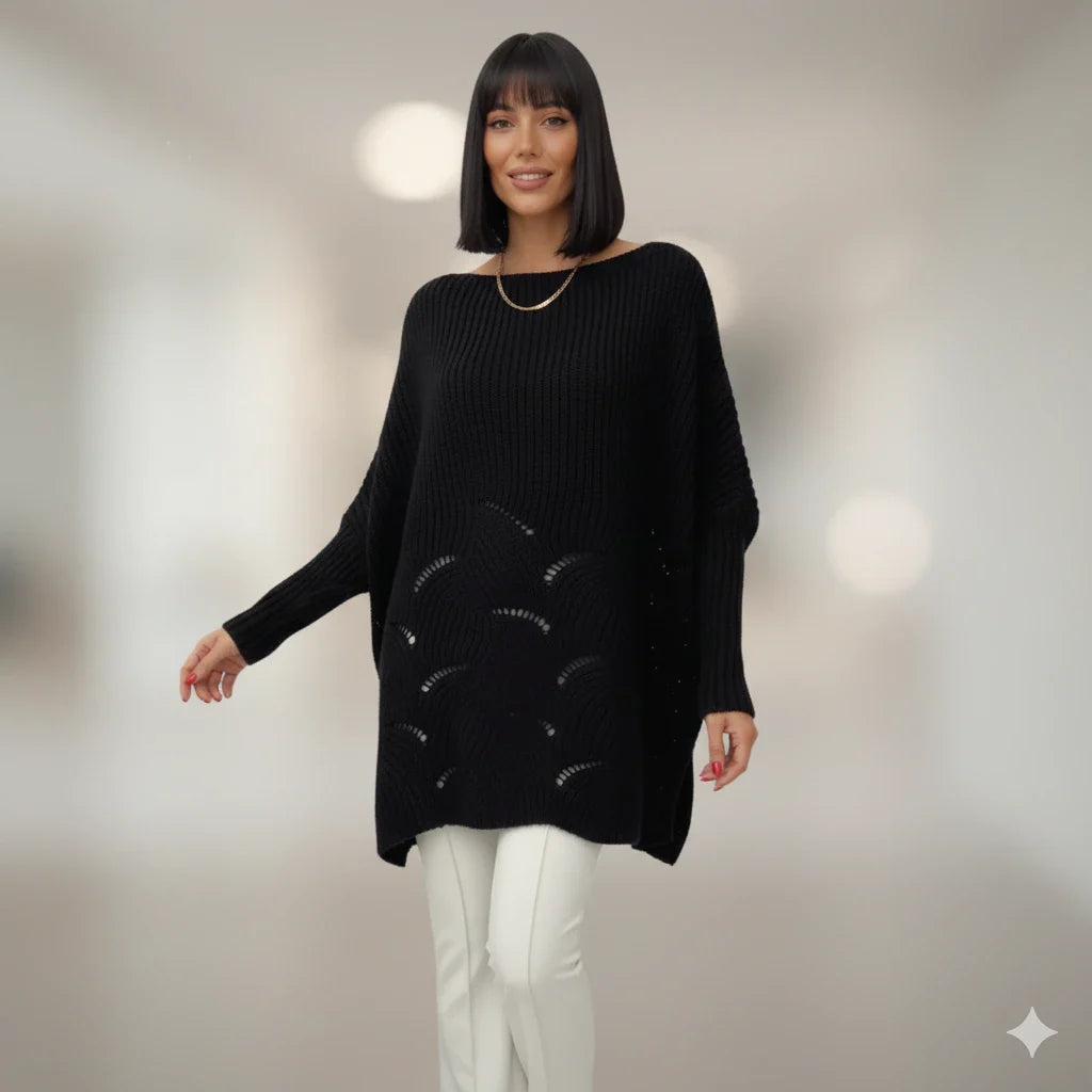 Cardigan Lână Negru Versatil | Pulover Dama cu Fusta Evazată