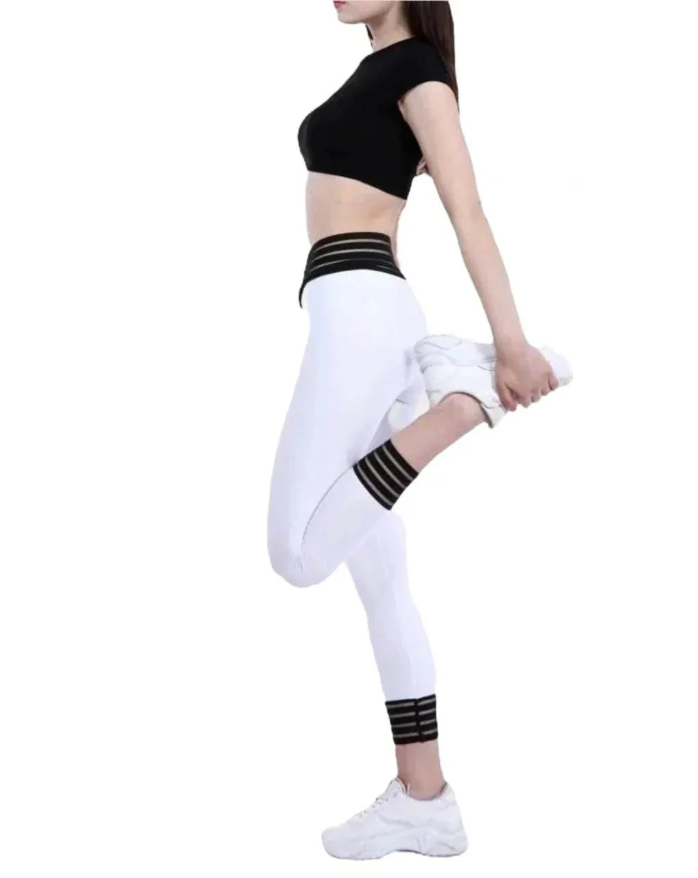 Colanți Modelatori Albi din Lycra | Colanți Sport Dama cu Push Up și Bandă Lată