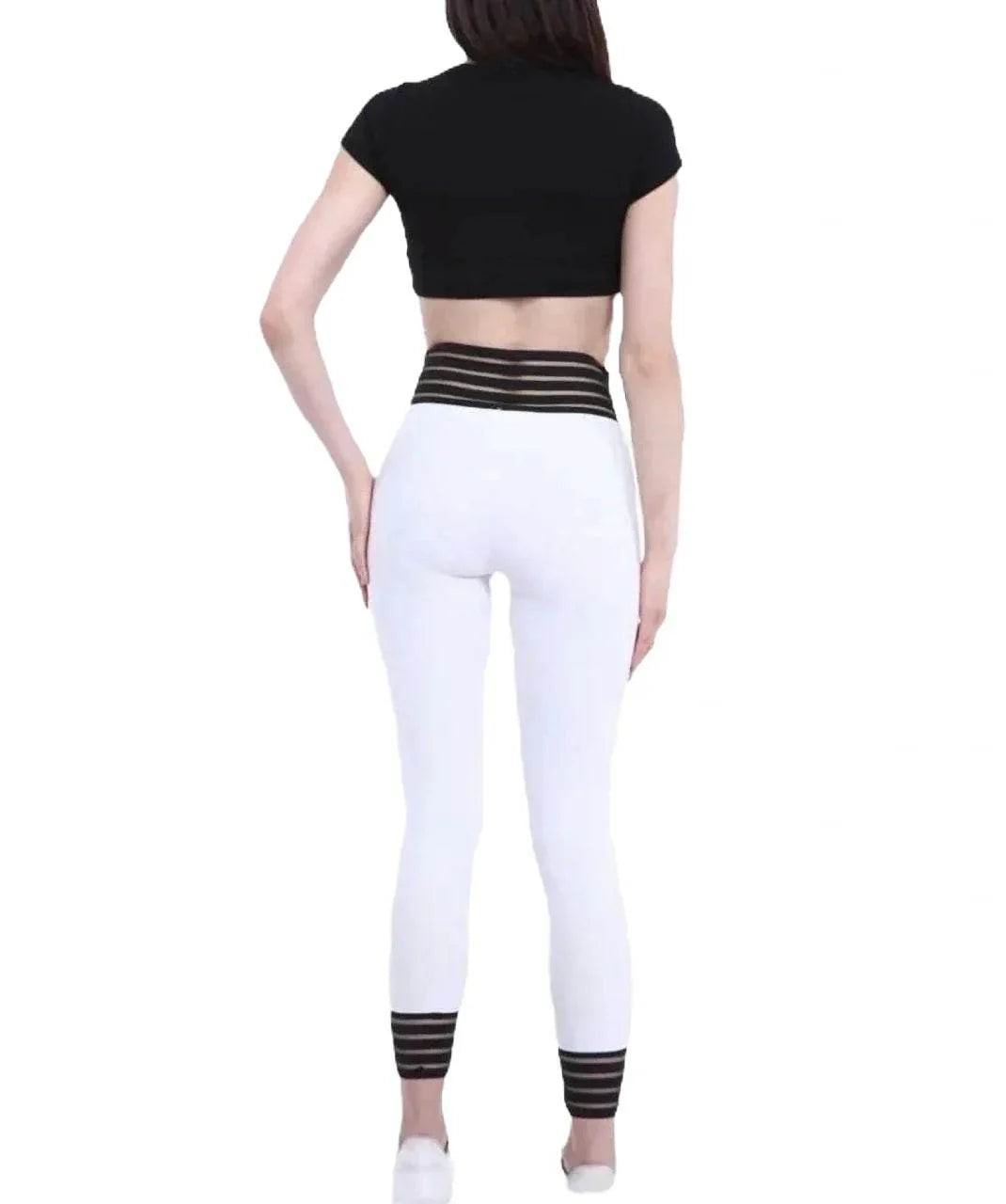 Colanți Modelatori Albi din Lycra | Colanți Sport Dama cu Push Up și Bandă Lată