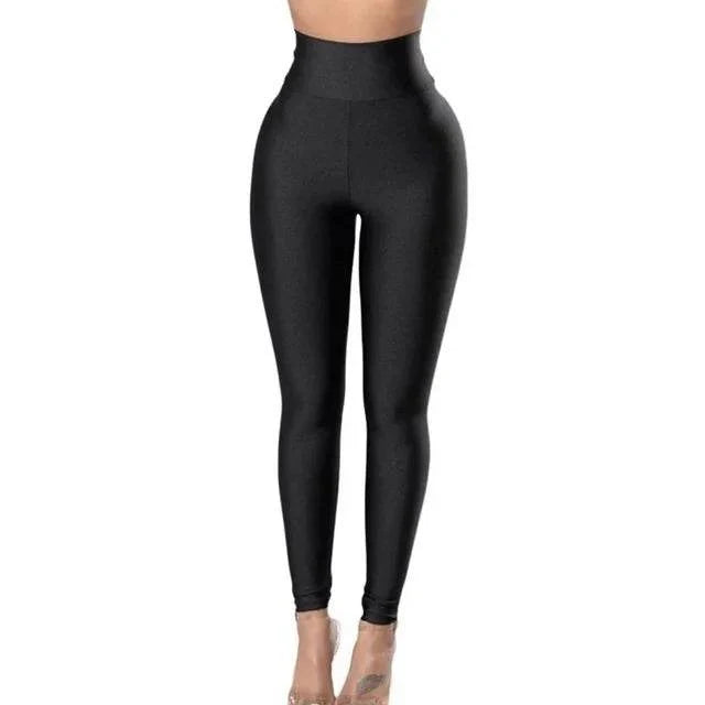 Colanți Negri Satinat Sidefat | Lycra Premium cu Talie Înaltă & Push-Up