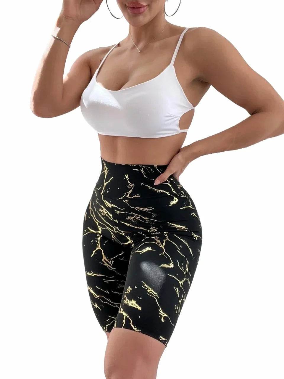 Colanti Scurti Modelatori Negri cu Imprimeu Abstract Auriu