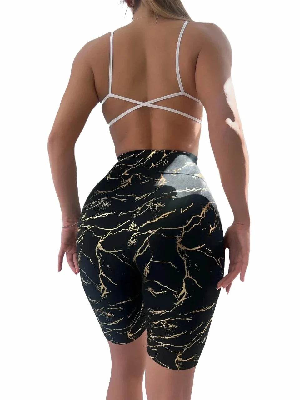 Colanti Scurti Modelatori Negri cu Imprimeu Abstract Auriu