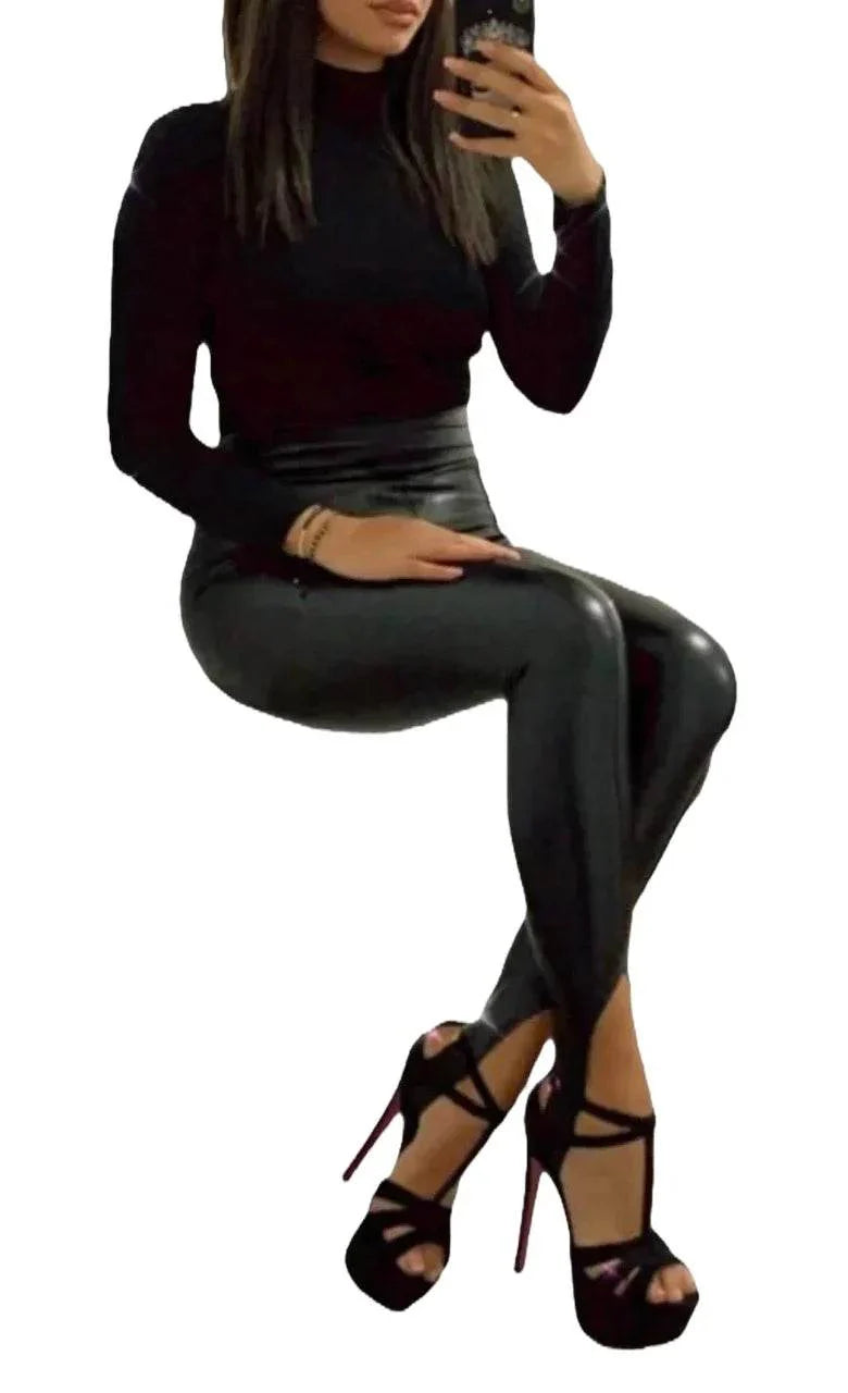 Colanti Negri Piele Ecologica cu Banda Elastica sub Talpa