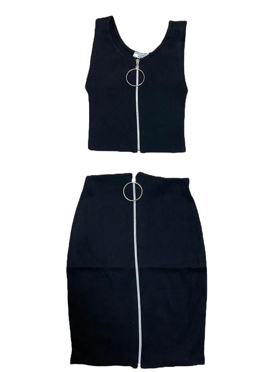 Compleu Casual din Bumbac 2 Piese | Set cu Fustă Scurtă și Top cu Fermoar