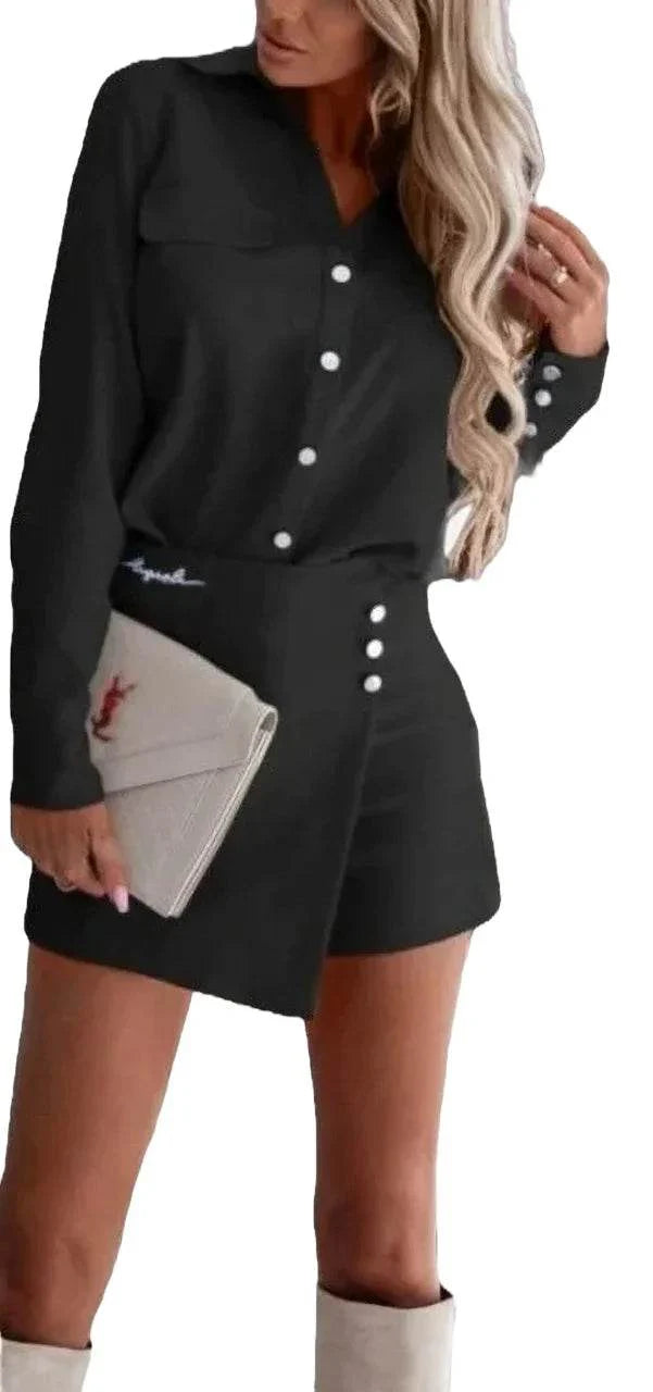 Compleu de Dama cu Fustă-Pantalon și Cămașă | Set Elegant pentru Ocazii Speciale