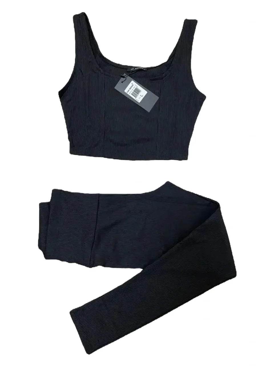 Compleu Sport Negru cu Bustieră | Set Fitness Dama Yoga cu Scurte