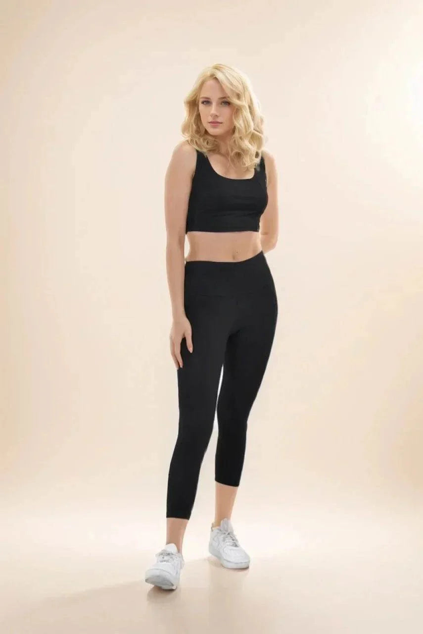 Compleu Sport Negru cu Bustieră | Set Fitness Dama Yoga cu Scurte