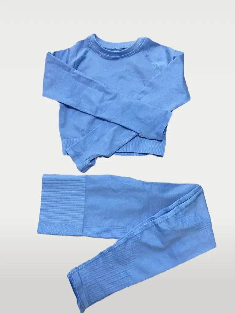 Compleu Yoga Seamless Bleu | Set Sport Mânecă Lungă Dama