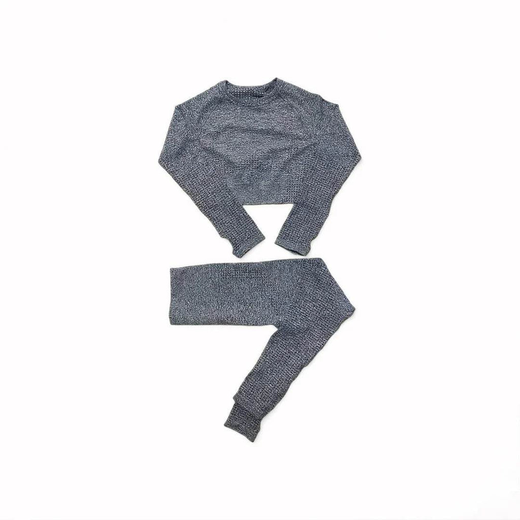 Compleu Fitness Seamless Gri | Set Sport Mânecă Lungă Dama