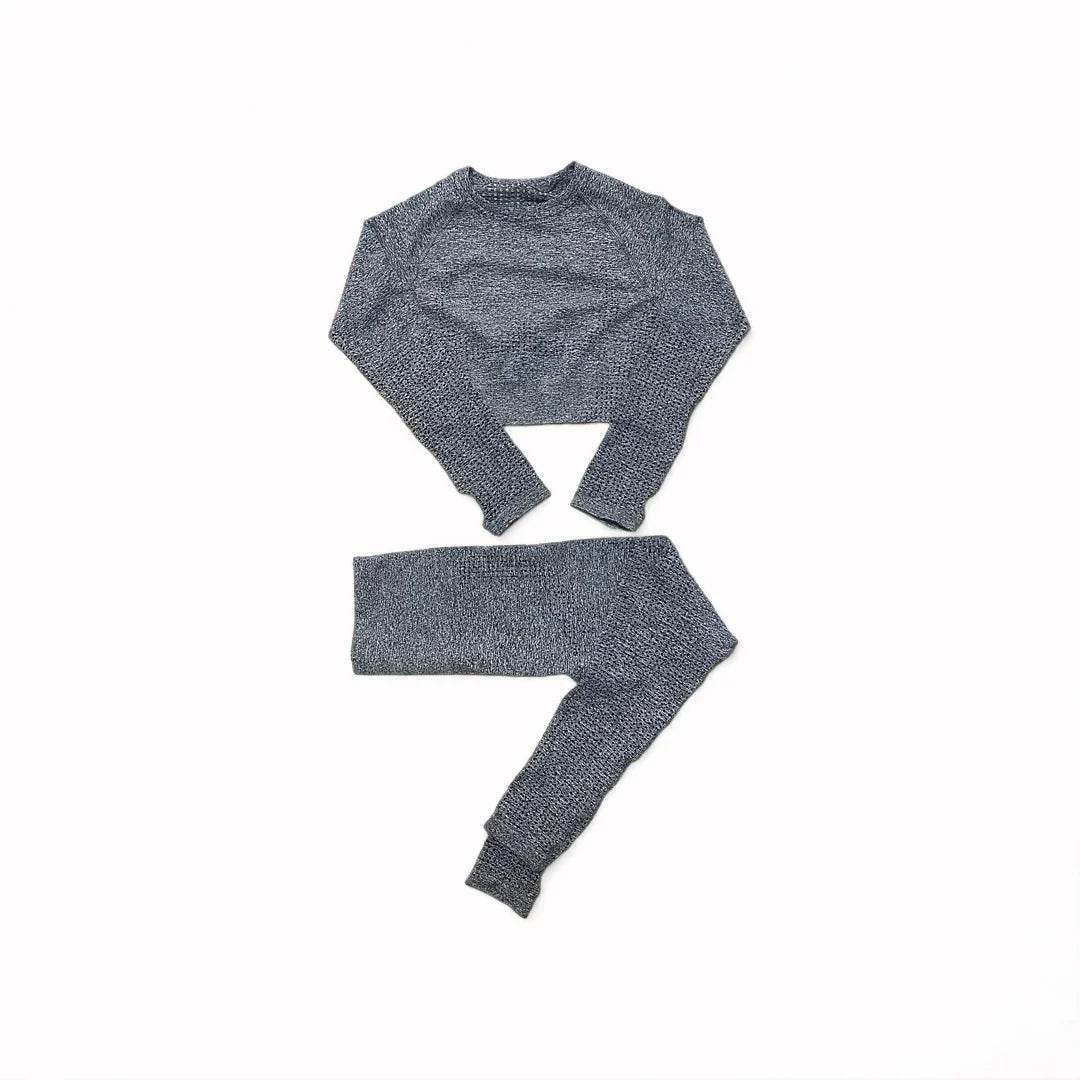 Compleu Fitness Seamless Gri | Set Sport Mânecă Lungă Dama