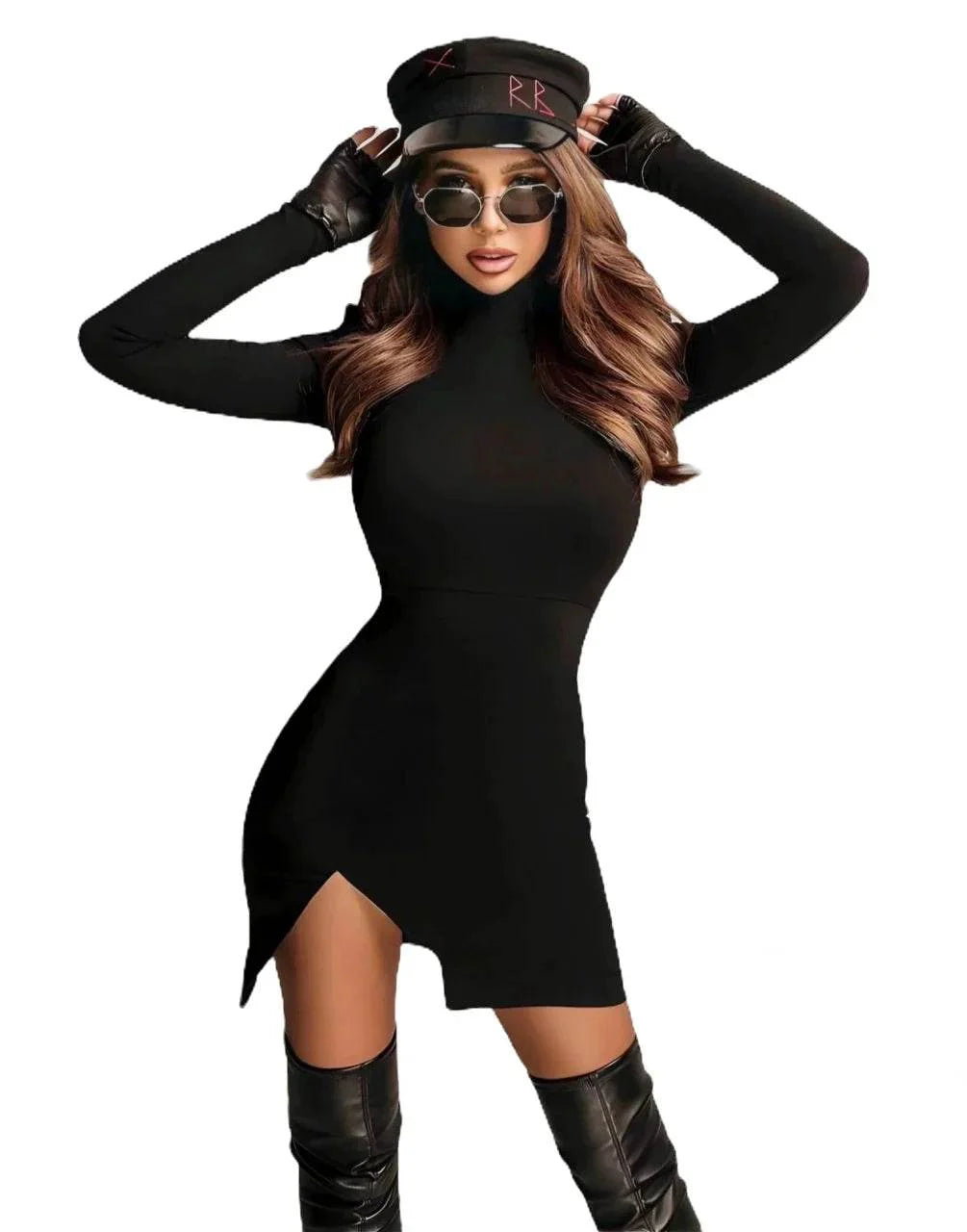 Rochie Scurtă Modelatoare cu Umeri Proeminenți | Rochie Elegantă cu Fentă pe Picior