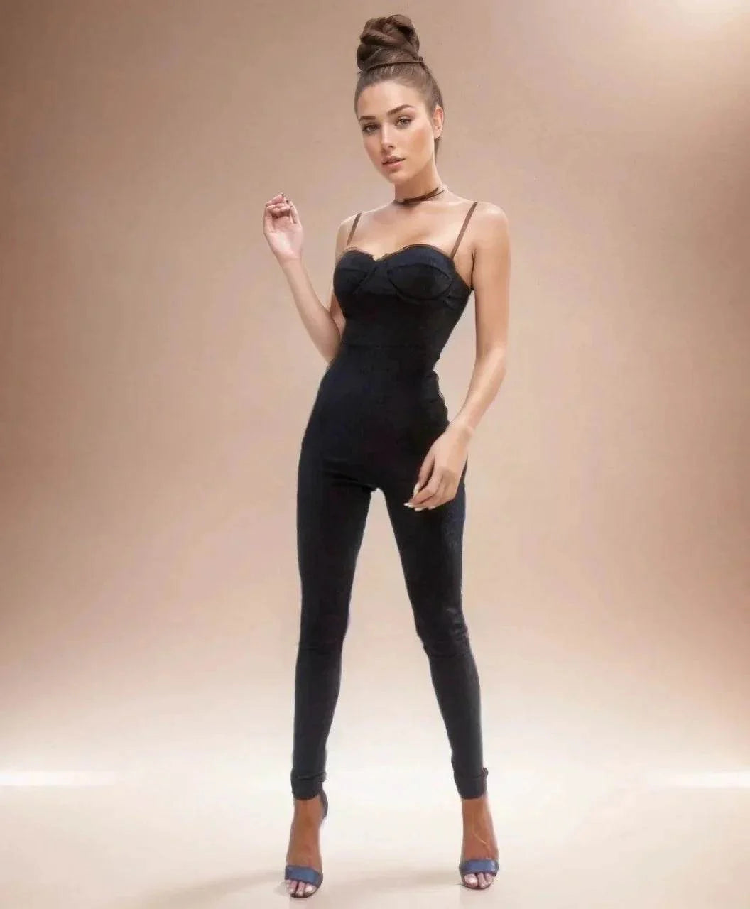 Salopetă Eleganta Neagră cu Sclipici | Jumpsuit Dama din Lurex cu Corset Push Up