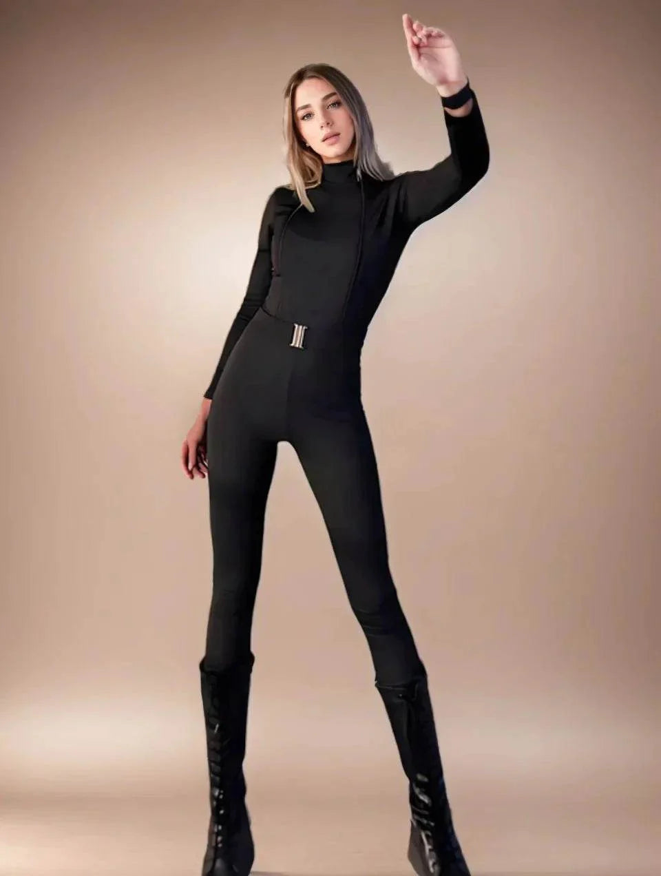 Salopetă Termică Modelatoare Neagră | Salopetă de Iarnă cu Fermoar și Căptușeală