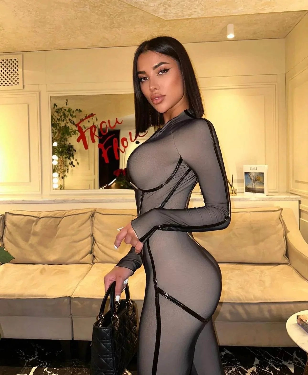 Salopetă Modelatoare Gri cu Inserții Latex | Salopetă cu Mâneci Mănușă