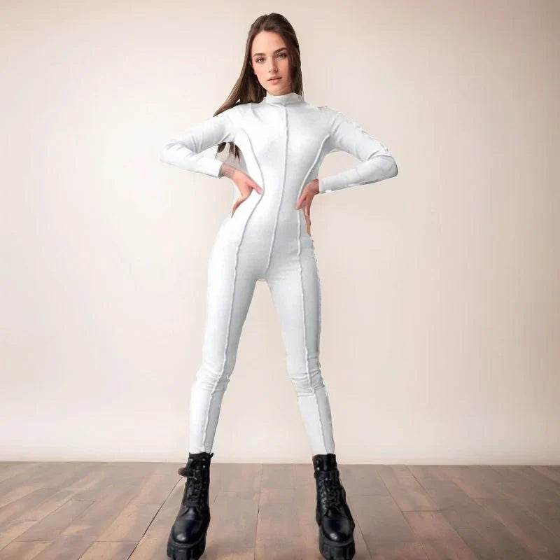 Salopetă Modelatoare Albă din Tetras | Jumpsuit Dama cu Mâneci Lungi